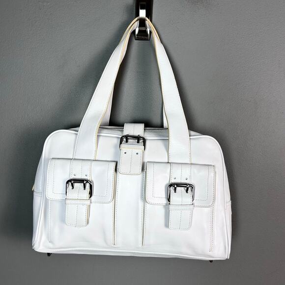 Furla top handle bag white leather buckle pockets coastal minimalist elevated - Picture 5 of 15